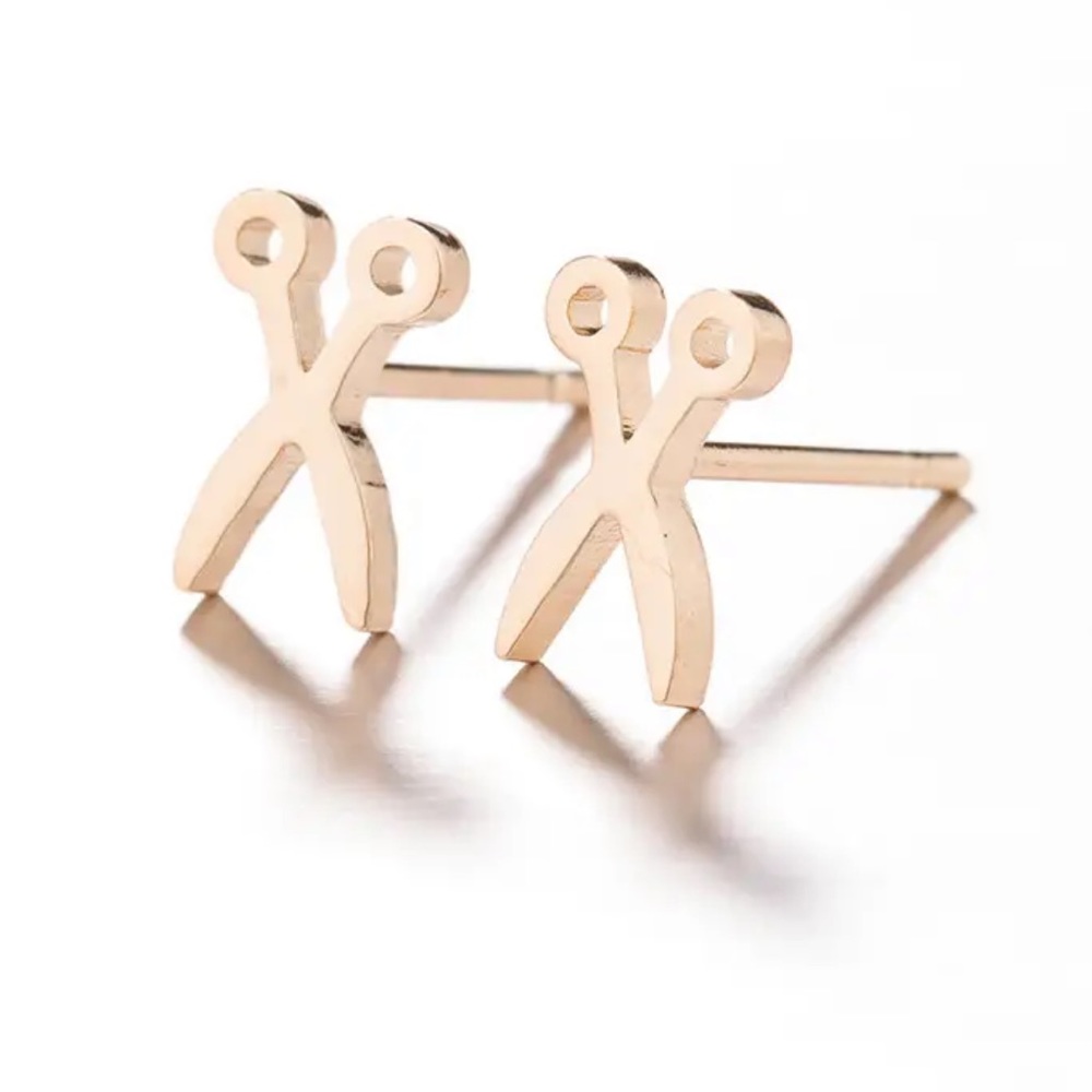 SCISSORS GOLD Hair Stylist Minimalist Steel Stud Earrings